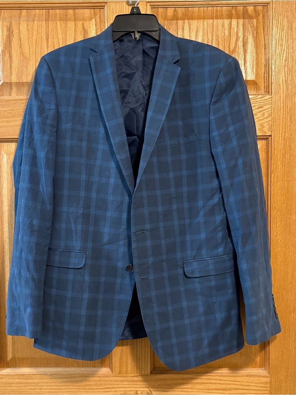 Men's 40L Nick Graham Blue Plaid Stretch Suit Jacket Blazer Sport Coat 2-Button